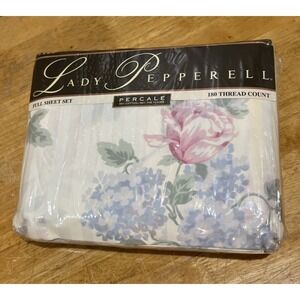 Vtg Lady Pepperell Full Peonies Violets Floral FULL Sheet Set Cottagecore Garden